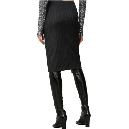 Patrizia Pepe Skirts-- Pinstripe Patterned Midi Skirt - Black - Skirt - Made in Italy - Luxury Exclusive Collection - Avvenice