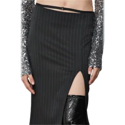 Patrizia Pepe Skirts-- Pinstripe Patterned Midi Skirt - Black - Skirt - Made in Italy - Luxury Exclusive Collection - Avvenice
