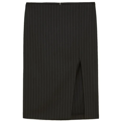 Patrizia Pepe Skirts-- Pinstripe Patterned Midi Skirt - Black - Skirt - Made in Italy - Luxury Exclusive Collection - Avvenice