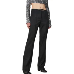 Patrizia Pepe Trousers-- Pinstripe Patterned Trousers with Strap - Black - Trousers - Made in Italy - Luxury Exclusive Collection - Avvenice