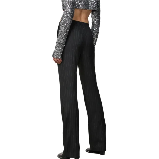 Patrizia Pepe Trousers-- Pinstripe Patterned Trousers with Strap - Black - Trousers - Made in Italy - Luxury Exclusive Collection - Avvenice