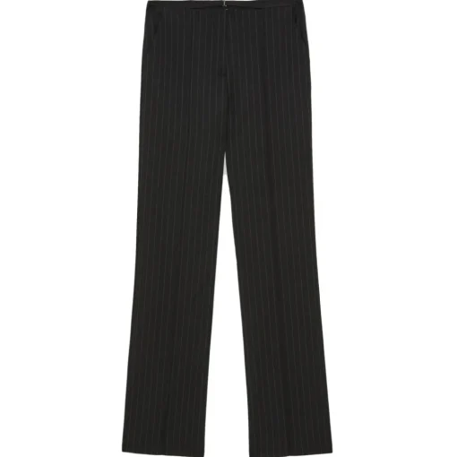 Patrizia Pepe Trousers-- Pinstripe Patterned Trousers with Strap - Black - Trousers - Made in Italy - Luxury Exclusive Collection - Avvenice