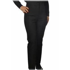 Patrizia Pepe Trousers-- Regular Waist Straight Leg Trousers - Black - Trousers - Made in Italy - Luxury Exclusive Collection - Avvenice