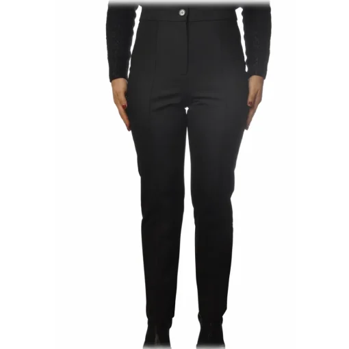 Patrizia Pepe Trousers-- Regular Waist Straight Leg Trousers - Black - Trousers - Made in Italy - Luxury Exclusive Collection - Avvenice