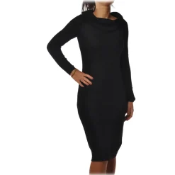 Patrizia Pepe Dresses-- Ribbed Knit Sheath Dress - Black - Dress - Made in Italy - Luxury Exclusive Collection - Avvenice