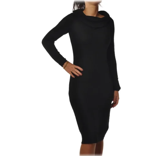Patrizia Pepe Dresses-- Ribbed Knit Sheath Dress - Black - Dress - Made in Italy - Luxury Exclusive Collection - Avvenice