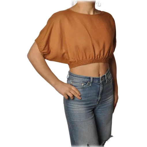 Patrizia Pepe T-shirt-- Short Model T-shirt with Elastic - Orange - T-shirt - Made in Italy - Luxury Exclusive Collection - Avvenice