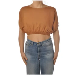 Patrizia Pepe T-shirt-- Short Model T-shirt with Elastic - Orange - T-shirt - Made in Italy - Luxury Exclusive Collection - Avvenice