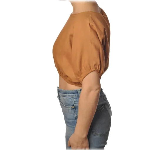 Patrizia Pepe T-shirt-- Short Model T-shirt with Elastic - Orange - T-shirt - Made in Italy - Luxury Exclusive Collection - Avvenice