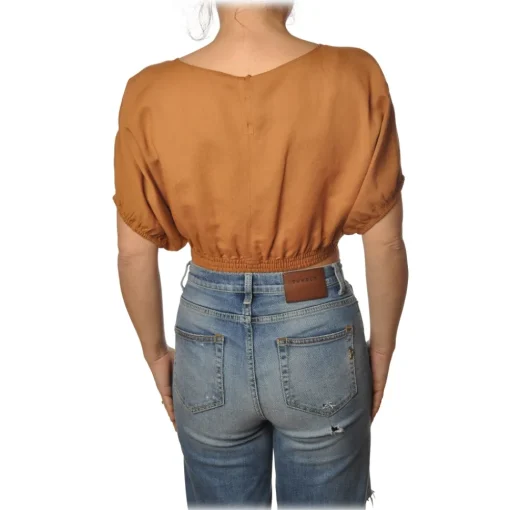 Patrizia Pepe T-shirt-- Short Model T-shirt with Elastic - Orange - T-shirt - Made in Italy - Luxury Exclusive Collection - Avvenice