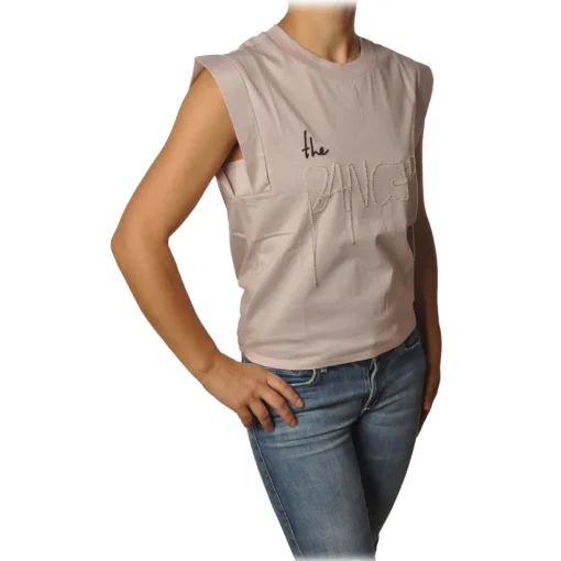 Patrizia Pepe T-shirt-- Sleeveless T-Shirt with Opening on the Back - Light Pink - T-shirt - Made in Italy - Luxury Exclusive Collection - Avvenice