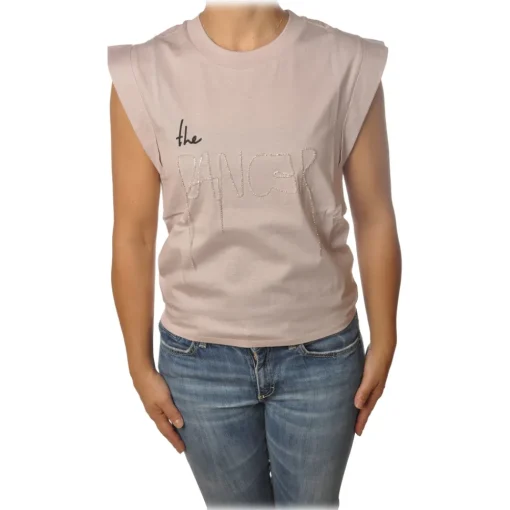 Patrizia Pepe T-shirt-- Sleeveless T-Shirt with Opening on the Back - Light Pink - T-shirt - Made in Italy - Luxury Exclusive Collection - Avvenice