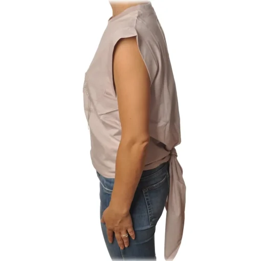Patrizia Pepe T-shirt-- Sleeveless T-Shirt with Opening on the Back - Light Pink - T-shirt - Made in Italy - Luxury Exclusive Collection - Avvenice