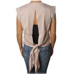Patrizia Pepe T-shirt-- Sleeveless T-Shirt with Opening on the Back - Light Pink - T-shirt - Made in Italy - Luxury Exclusive Collection - Avvenice