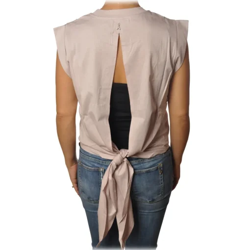 Patrizia Pepe T-shirt-- Sleeveless T-Shirt with Opening on the Back - Light Pink - T-shirt - Made in Italy - Luxury Exclusive Collection - Avvenice