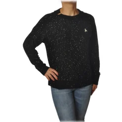 Patrizia Pepe Knitwears-- Sweater Round Neck with Paillettes - Black - Pullover - Made in Italy - Luxury Exclusive Collection - Avvenice