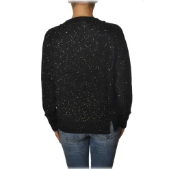 Patrizia Pepe Knitwears-- Sweater Round Neck with Paillettes - Black - Pullover - Made in Italy - Luxury Exclusive Collection - Avvenice