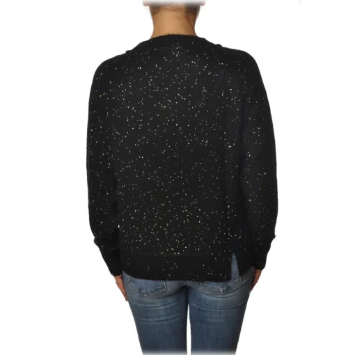 Patrizia Pepe Knitwears-- Sweater Round Neck with Paillettes - Black - Pullover - Made in Italy - Luxury Exclusive Collection - Avvenice