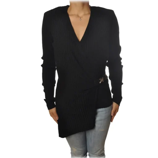 Patrizia Pepe Knitwears-- Sweater Tight Model with Buckle - Black - Pullover - Made in Italy - Luxury Exclusive Collection - Avvenice