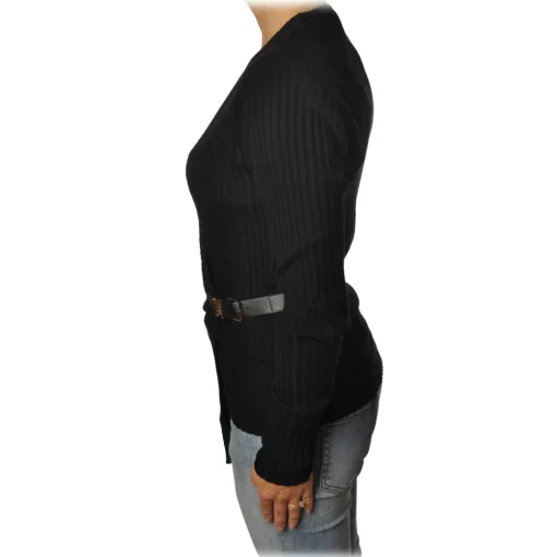 Patrizia Pepe Knitwears-- Sweater Tight Model with Buckle - Black - Pullover - Made in Italy - Luxury Exclusive Collection - Avvenice