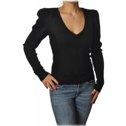 Patrizia Pepe Knitwears-- Sweater V-neck Model with Shoulder Straps - Black - Pullover - Made in Italy - Luxury Exclusive Collection - Avvenice