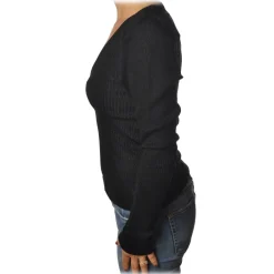 Patrizia Pepe Knitwears-- Sweater V-neck Model with Shoulder Straps - Black - Pullover - Made in Italy - Luxury Exclusive Collection - Avvenice