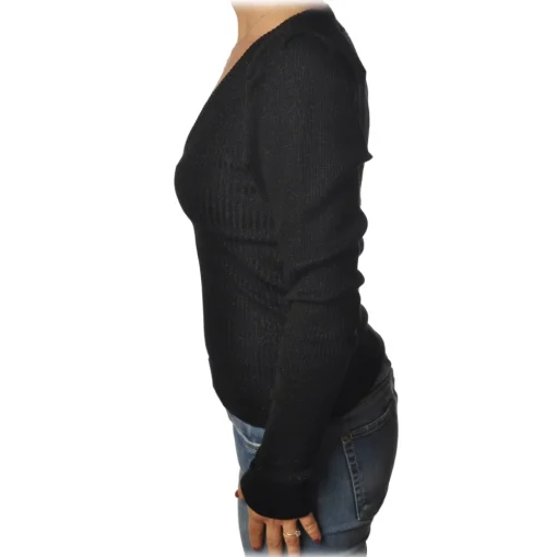 Patrizia Pepe Knitwears-- Sweater V-neck Model with Shoulder Straps - Black - Pullover - Made in Italy - Luxury Exclusive Collection - Avvenice