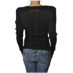 Patrizia Pepe Knitwears-- Sweater V-neck Model with Shoulder Straps - Black - Pullover - Made in Italy - Luxury Exclusive Collection - Avvenice