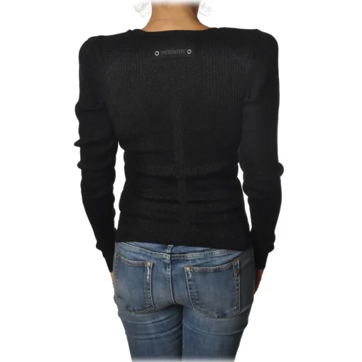 Patrizia Pepe Knitwears-- Sweater V-neck Model with Shoulder Straps - Black - Pullover - Made in Italy - Luxury Exclusive Collection - Avvenice