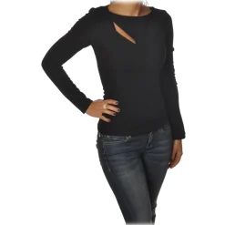 Patrizia Pepe Knitwears-- Sweater with Front and Back Opening - Black - Pullover - Made in Italy - Luxury Exclusive Collection - Avvenice
