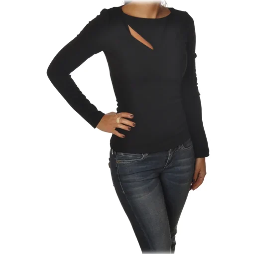 Patrizia Pepe Knitwears-- Sweater with Front and Back Opening - Black - Pullover - Made in Italy - Luxury Exclusive Collection - Avvenice