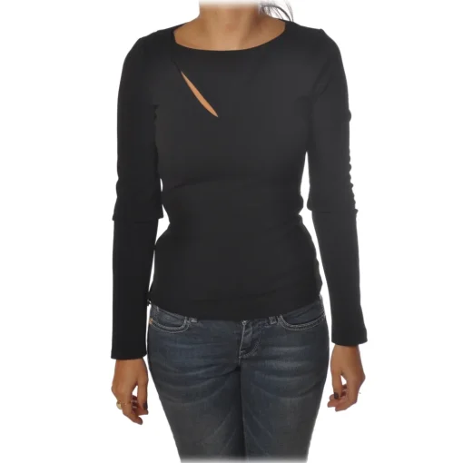 Patrizia Pepe Knitwears-- Sweater with Front and Back Opening - Black - Pullover - Made in Italy - Luxury Exclusive Collection - Avvenice