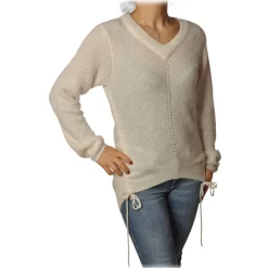 Patrizia Pepe Knitwears-- Sweater with Front and Back Opening - White - Pullover - Made in Italy - Luxury Exclusive Collection - Avvenice