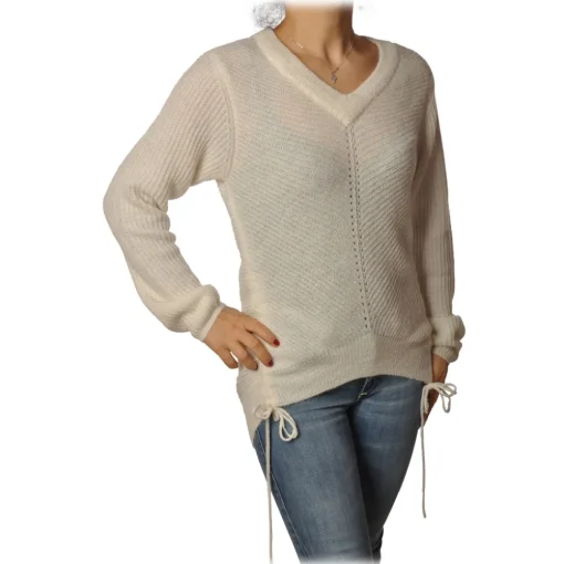 Patrizia Pepe Knitwears-- Sweater with Front and Back Opening - White - Pullover - Made in Italy - Luxury Exclusive Collection - Avvenice