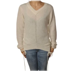 Patrizia Pepe Knitwears-- Sweater with Front and Back Opening - White - Pullover - Made in Italy - Luxury Exclusive Collection - Avvenice