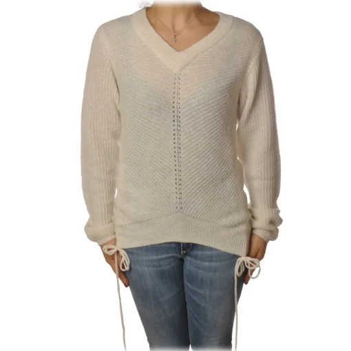 Patrizia Pepe Knitwears-- Sweater with Front and Back Opening - White - Pullover - Made in Italy - Luxury Exclusive Collection - Avvenice