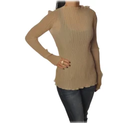 Patrizia Pepe Shirts-- Tunic with Long Sleeve Plissé - Beige - Shirt - Made in Italy - Luxury Exclusive Collection - Avvenice