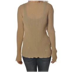 Patrizia Pepe Shirts-- Tunic with Long Sleeve Plissé - Beige - Shirt - Made in Italy - Luxury Exclusive Collection - Avvenice