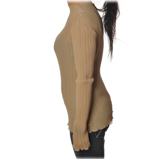Patrizia Pepe Shirts-- Tunic with Long Sleeve Plissé - Beige - Shirt - Made in Italy - Luxury Exclusive Collection - Avvenice