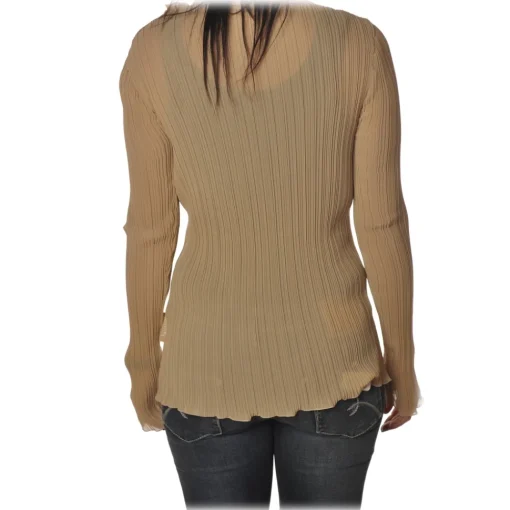 Patrizia Pepe Shirts-- Tunic with Long Sleeve Plissé - Beige - Shirt - Made in Italy - Luxury Exclusive Collection - Avvenice