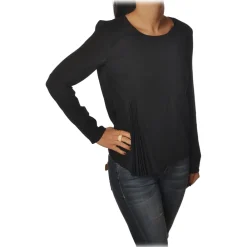 Patrizia Pepe Shirts-- Tunic with Long Sleeve and Cut on the Front - Black - Shirt - Made in Italy - Luxury Exclusive Collection - Avvenice