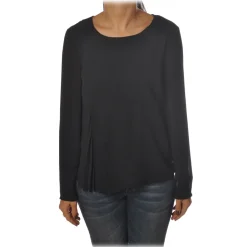 Patrizia Pepe Shirts-- Tunic with Long Sleeve and Cut on the Front - Black - Shirt - Made in Italy - Luxury Exclusive Collection - Avvenice