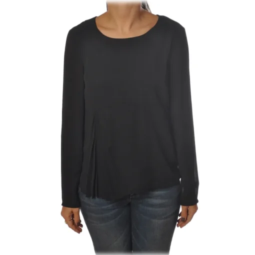 Patrizia Pepe Shirts-- Tunic with Long Sleeve and Cut on the Front - Black - Shirt - Made in Italy - Luxury Exclusive Collection - Avvenice