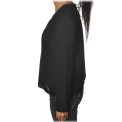 Patrizia Pepe Shirts-- Tunic with Long Sleeve and Cut on the Front - Black - Shirt - Made in Italy - Luxury Exclusive Collection - Avvenice