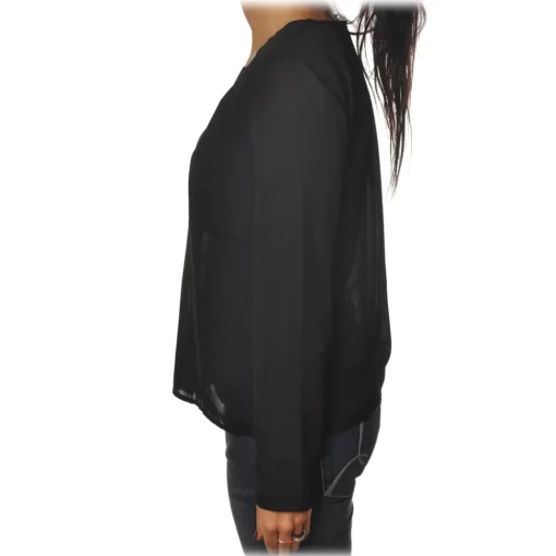 Patrizia Pepe Shirts-- Tunic with Long Sleeve and Cut on the Front - Black - Shirt - Made in Italy - Luxury Exclusive Collection - Avvenice