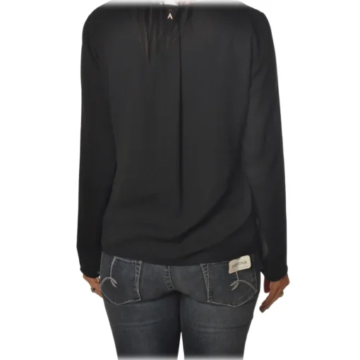 Patrizia Pepe Shirts-- Tunic with Long Sleeve and Cut on the Front - Black - Shirt - Made in Italy - Luxury Exclusive Collection - Avvenice
