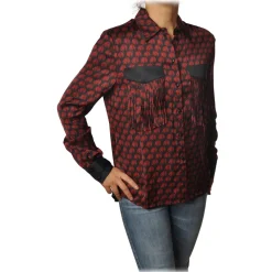 Pinko Shirts-- Blouse Aristide with Long Sleeve in Silk Fantasy - Red/Black - Shirt - Made in Italy - Luxury Exclusive Collection - Avvenice
