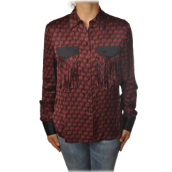 Pinko Shirts-- Blouse Aristide with Long Sleeve in Silk Fantasy - Red/Black - Shirt - Made in Italy - Luxury Exclusive Collection - Avvenice