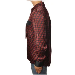 Pinko Shirts-- Blouse Aristide with Long Sleeve in Silk Fantasy - Red/Black - Shirt - Made in Italy - Luxury Exclusive Collection - Avvenice