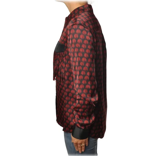 Pinko Shirts-- Blouse Aristide with Long Sleeve in Silk Fantasy - Red/Black - Shirt - Made in Italy - Luxury Exclusive Collection - Avvenice